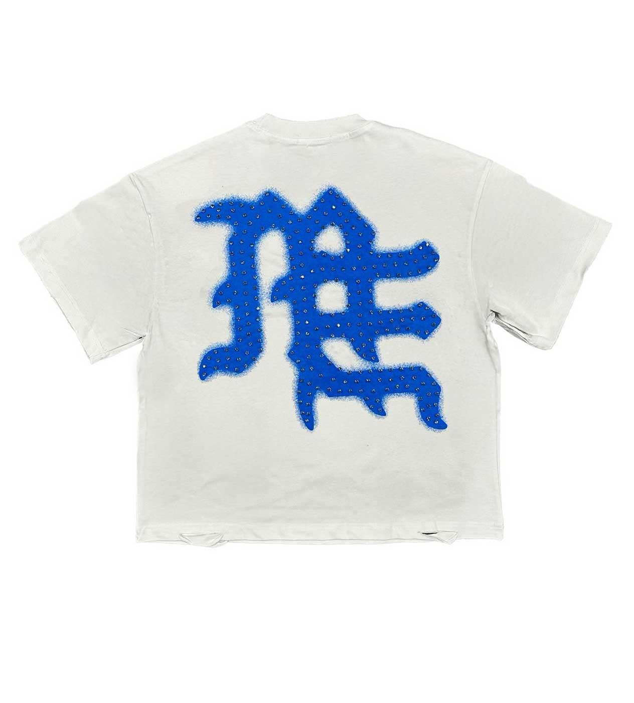 Mixed Emotions End Rhinestone Tee White/Blue